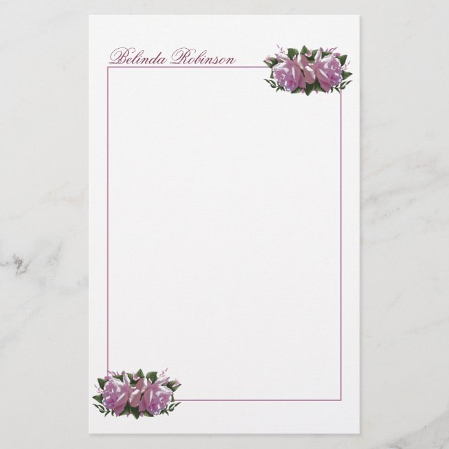Personlig Rosa Lilac Flower Stationery Papper (Framsida)