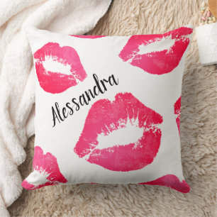 Personlig Rosa Lipstick Kisses - Roligt Pillow Des Kudde