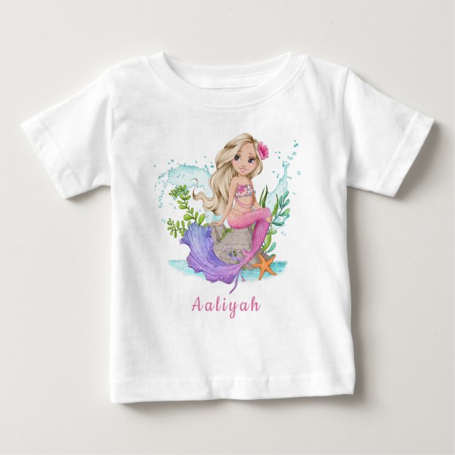 Personlig Rosa Little Blond Sjöjungfru T Shirt (Framsida)