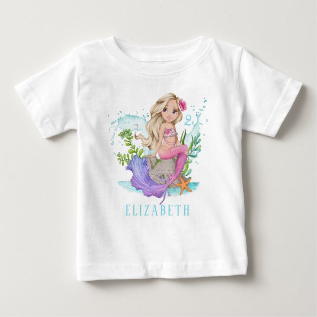 Personlig Rosa Little Blonde Sjöjungfru T Shirt (Framsida)