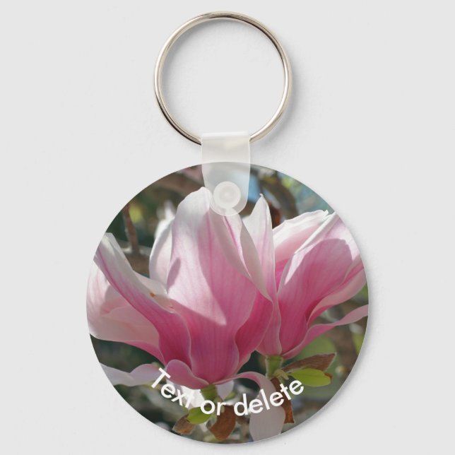 Personlig Rosa Magnolia Blomma Nyckelring (Framsida)
