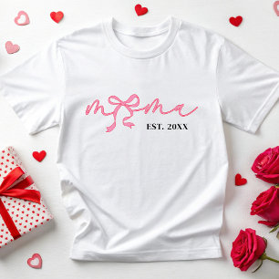 Personlig Rosa Mamma Est 2025 Coquette Bow Mamma T Shirt