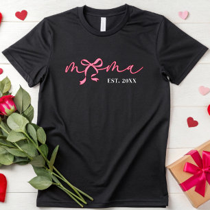 Personlig Rosa Mamma Est 2025 Coquette Bow Mamma T Shirt