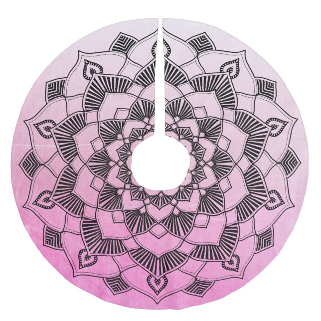 Personlig Rosa Mandala-julskalet Julgransmatta Borstad Polyester (Framsidan)
