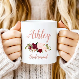 Personlig Rosa Marsala Blommigt Bridesmaid Kaffemugg