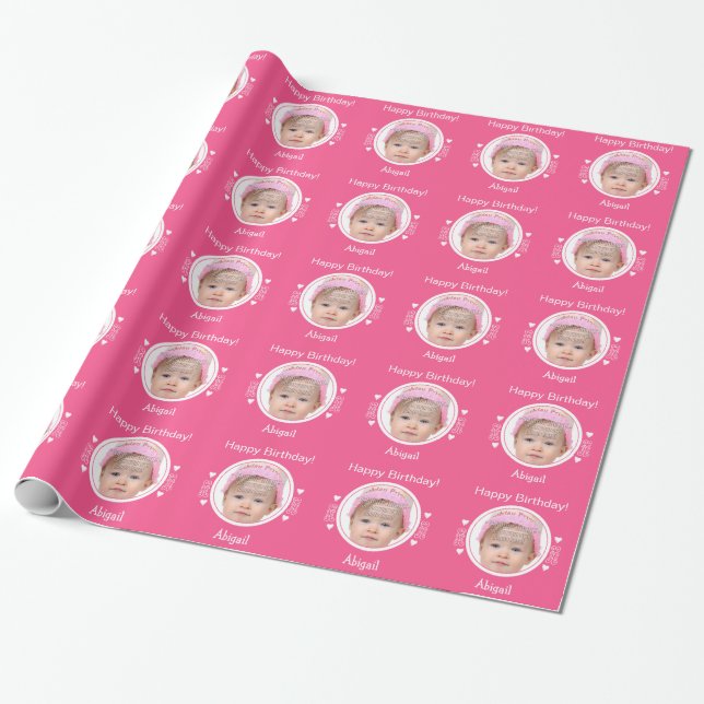 Personlig - rosa med små hjärtan presentpapper (Utrullad)
