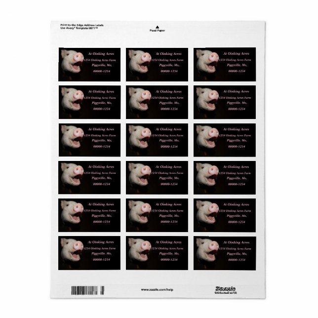 Personlig Rosa Mini Gris Adressetiketter (Helt Ark)