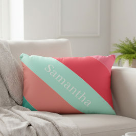Personlig Rosa & Mintrandig Färgbalksaccent Prydnadskudde