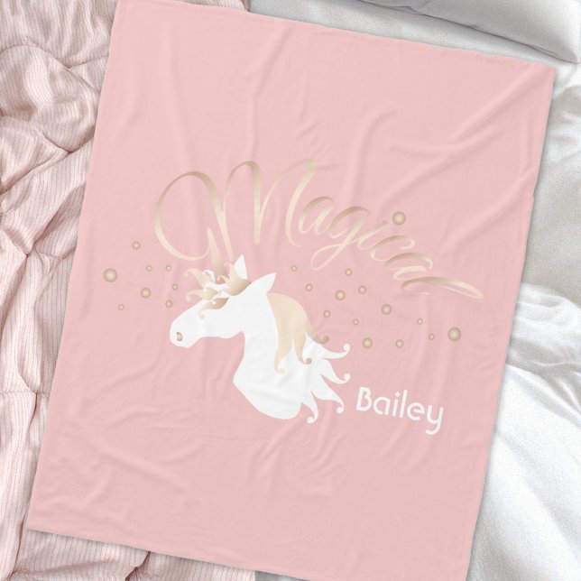 Personlig Rosa Modern Magic Unicorn Kids Fleecefilt (Skapare uppladdad)
