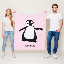 Personlig Rosa modern söt baby penguin Fleecefilt