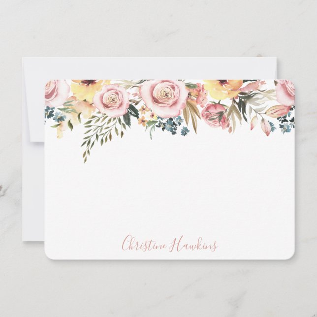 Personlig  Rosa Modern Watercolor Blommigt Anteckningskort (Framsida)