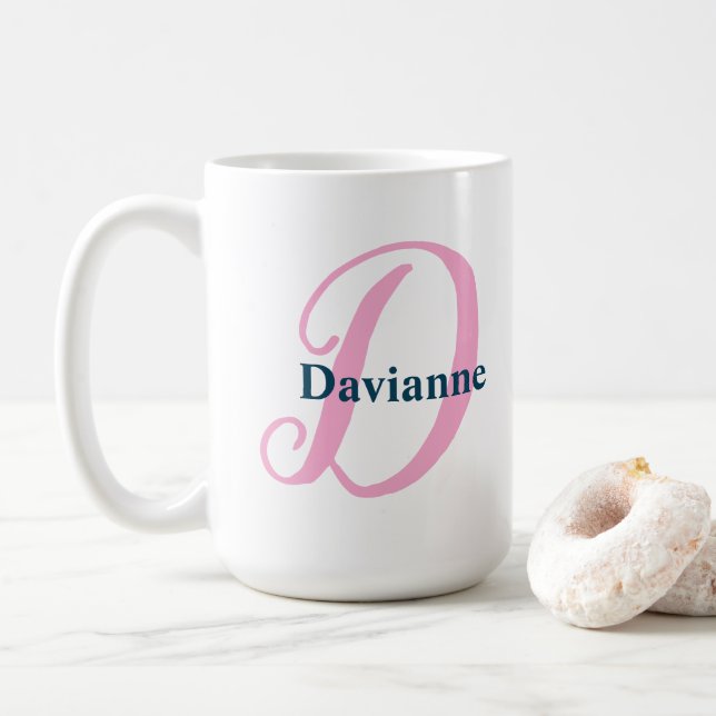 Personlig Rosa Monogram Brev D & eget namn Kaffemugg (Med munk)