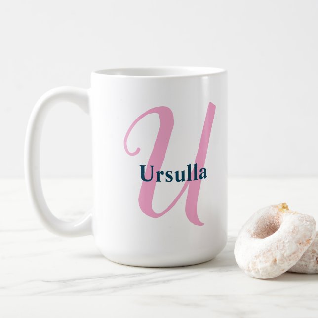 Personlig Rosa Monogram Brev eget namn Kaffemugg (Med munk)