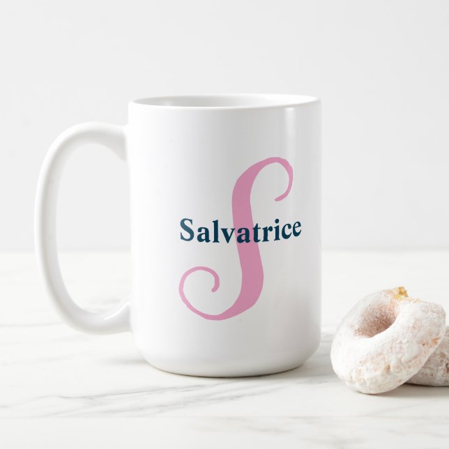 Personlig Rosa Monogram Brev eget namn Kaffemugg (Med munk)