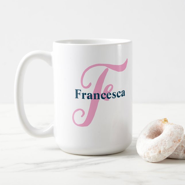 Personlig Rosa Monogram Brev F eget namn Kaffemugg (Med munk)