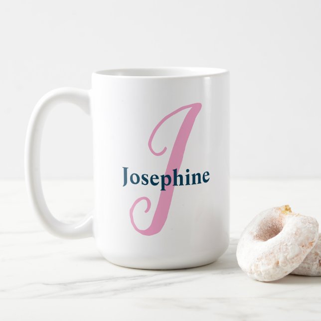 Personlig Rosa Monogram Brev J Anpassat namn Kaffemugg (Med munk)