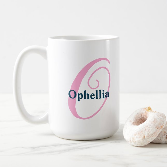 Personlig Rosa Monogram Brev O eget namn Kaffemugg (Med munk)