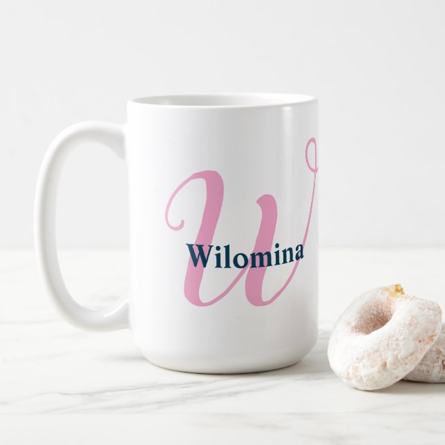 Personlig Rosa Monogram Brev W Anpassat namn Kaffemugg (Med munk)