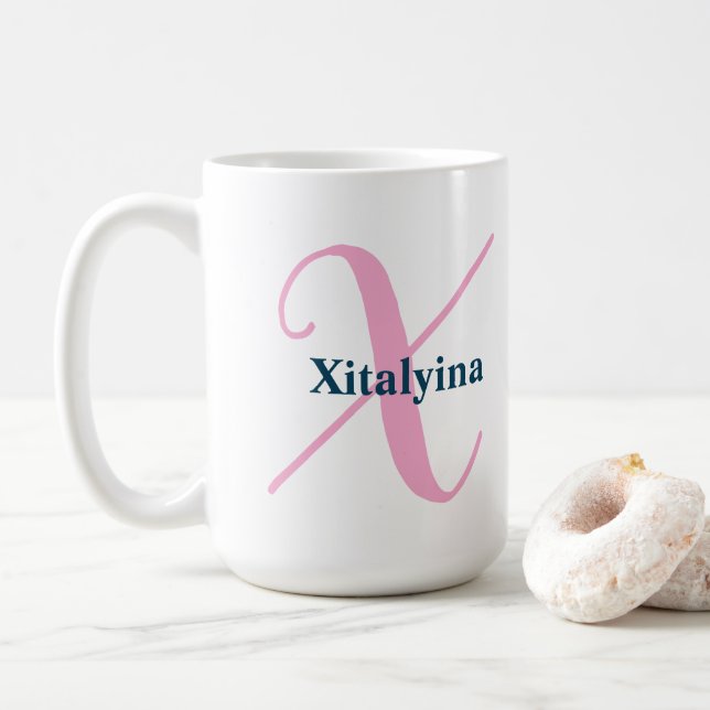 Personlig Rosa Monogram Brev X eget namn Kaffemugg (Med munk)