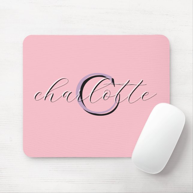 Personlig rosa monogram initial och namn musmatta (Med mus)