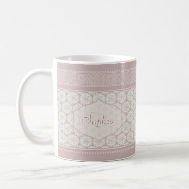 Personlig rosa monogram namn kaffe mugg (Vänster)