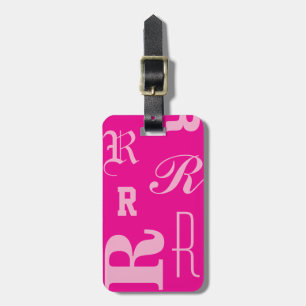 Personlig Rosa, Monogram Typografi Initialer Bagagebricka