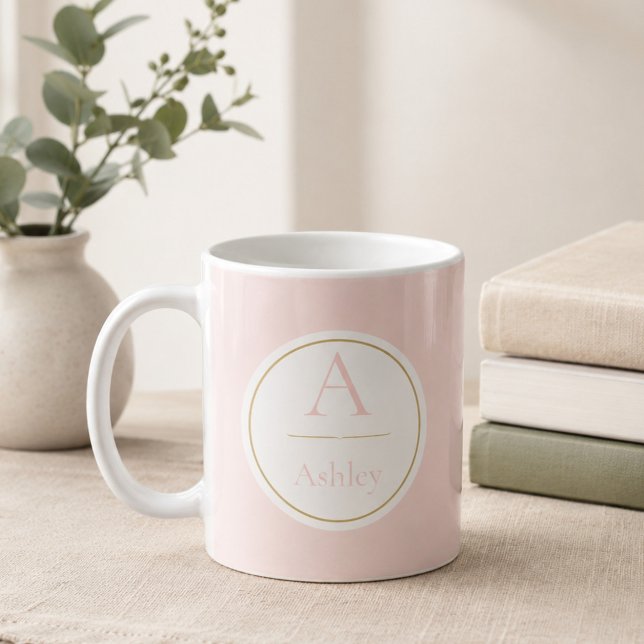 Personlig rosa monogramnamn elegant  kaffemugg (Skapare uppladdad)