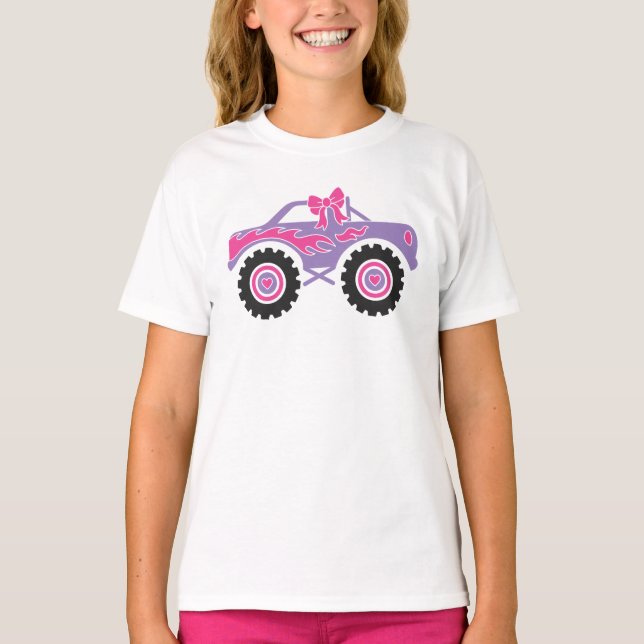 Personlig Rosa Monster Lastbil Shirt for Girls T Shirt (Framsida)
