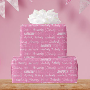 Personlig Rosa Namn Cute Typsnitt Collage Birthday Presentpapper
