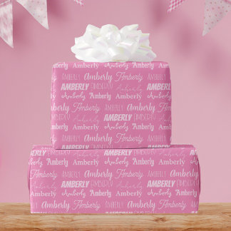 Personlig Rosa Namn Cute Typsnitt Collage Birthday Presentpapper