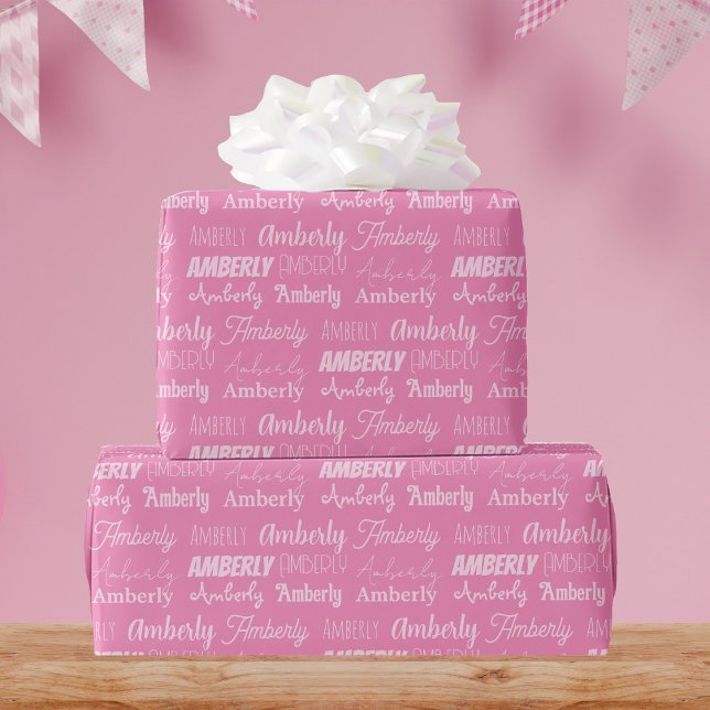 Personlig Rosa Namn Cute Typsnitt Collage Birthday Presentpapper (Skapare uppladdad)
