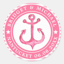 Personlig Rosa Nautical Anchor Wedding Stickers Runt Klistermärke