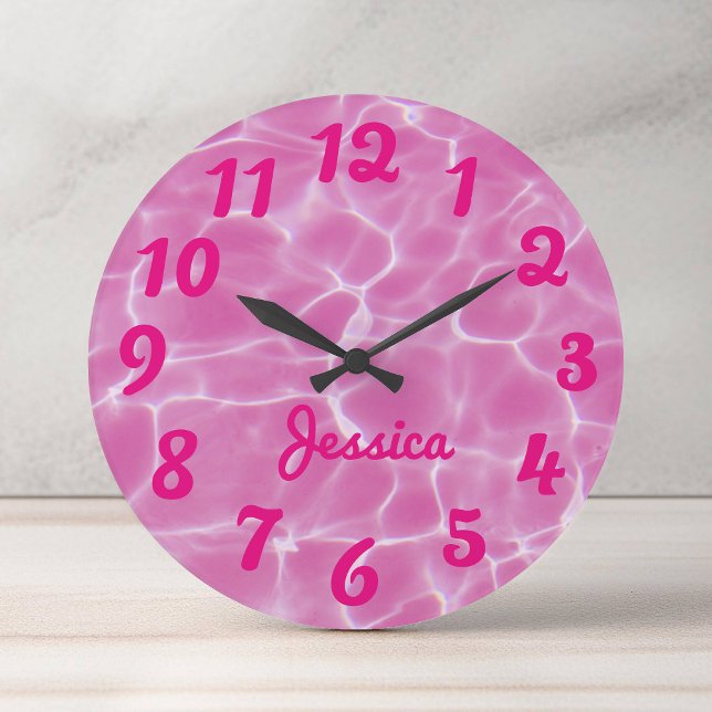 Personlig rosa numrerad foto stor klocka (Hot Pink Numbered Photo Large Clock)