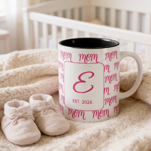 Personlig Rosa Ny Mamma Monogram Estblick Två-Tonad Mugg