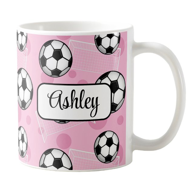Personlig Rosa Oceanen Mugg (Personalized Pink Soccer Mug at Amy's Coffee Mugs on Zazzle. )