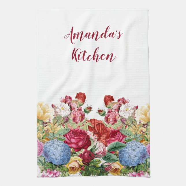 Personlig Rosa och Blå Hydrangea Blomster  Kökshandduk (Vertikal)