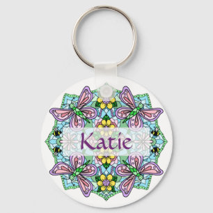 Personlig Rosa och Blue Butterfly Mandala Nyckelring