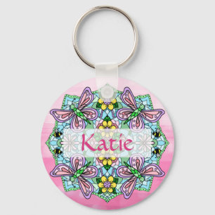 Personlig Rosa och Blue Butterfly Mandala Nyckelring