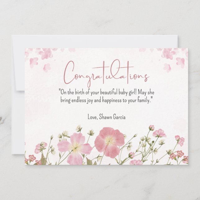 Personlig rosa och grön akvarell babyfest (Framsida)