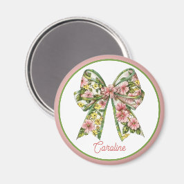 Personlig rosa och grön blomsterbåge magnet