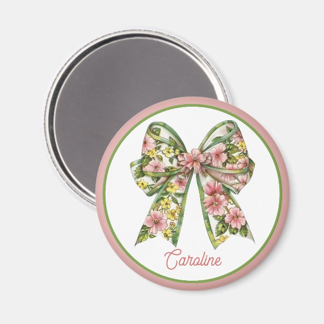 Personlig rosa och grön blomsterbåge magnet (Front/Back)