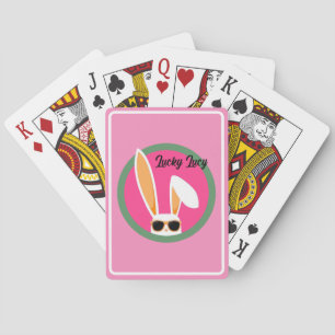 Personlig Rosa och Grönt Lucky White Rabbit Casinokort