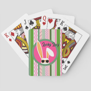 Personlig Rosa och Grönt Lucky White Rabbit Casinokort