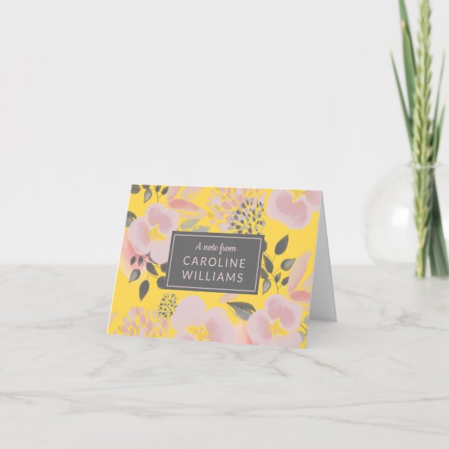Personlig rosa och gul blommig mönster kort (Framsida)