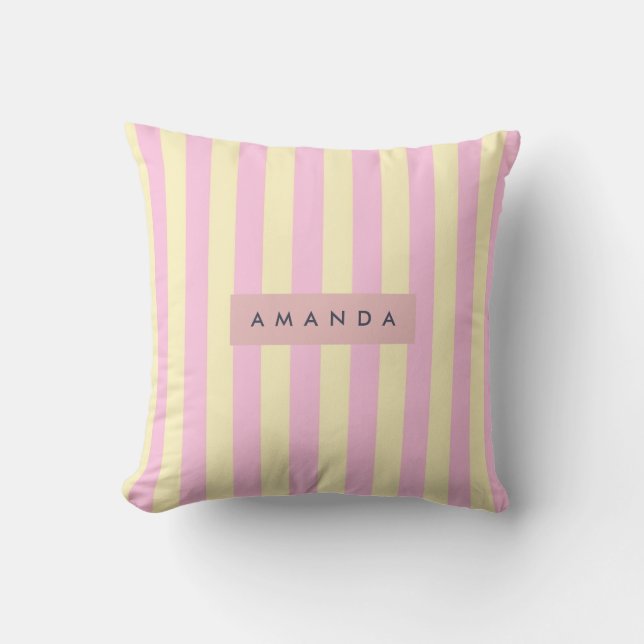 Personlig rosa och gul randig nyans kudde (Framsida)