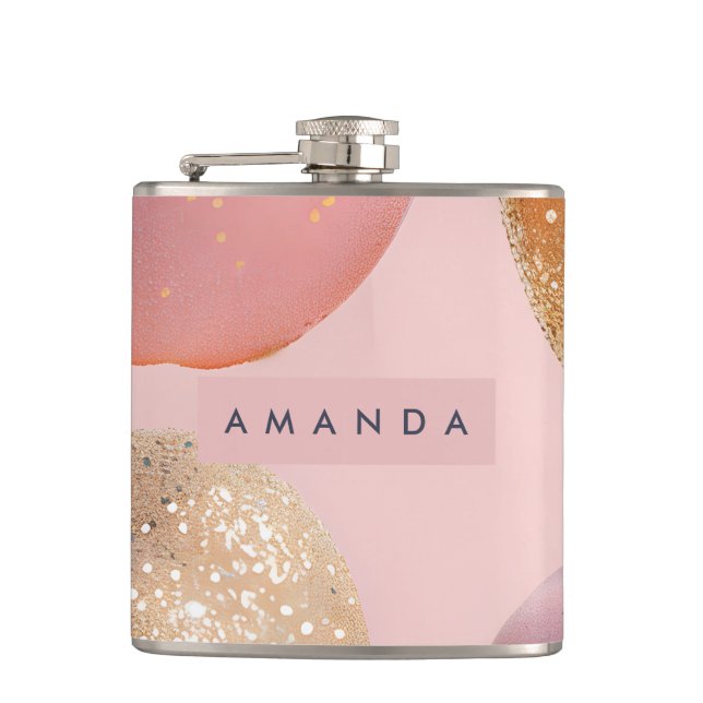Personlig Rosa och Guld Glitter Äpple Fickplunta (Framsidan)
