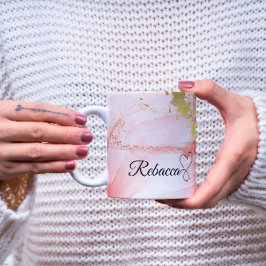 Personlig Rosa och Guld Watercolor Mugg
