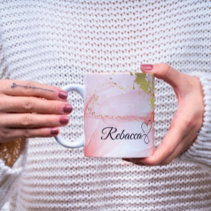 Personlig Rosa och Guld Watercolor Mugg