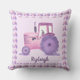 Personlig rosa och lila akvarelltraktor kudde
