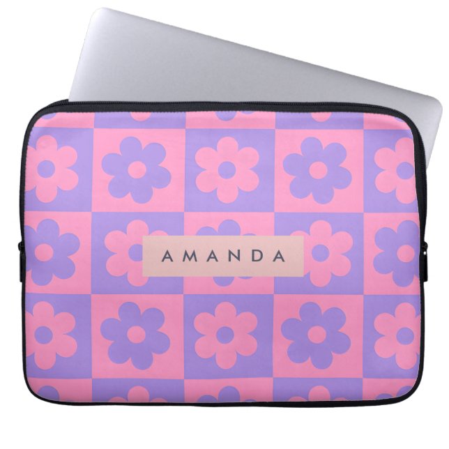 Personlig rosa och lila blomma laptop fodral (Framsidan)